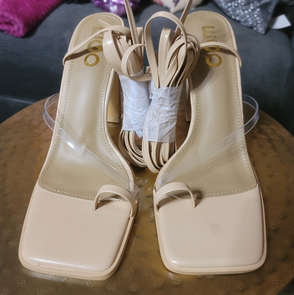 Nude string up heels